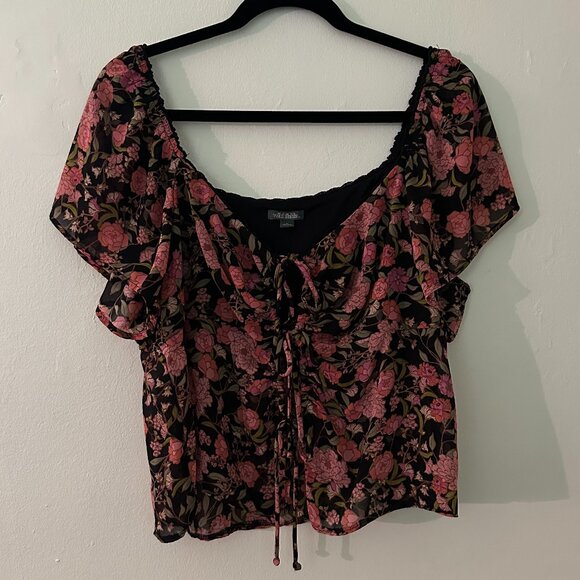 Floral Tie Front Blouse - Picture 1 of 4
